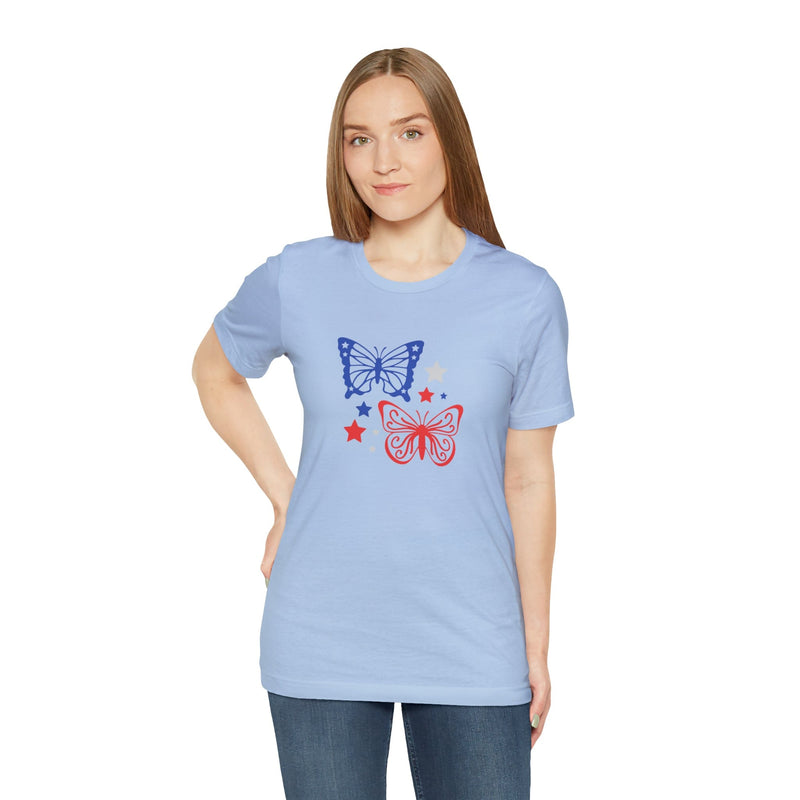 4th of July Butterflies Unisex Jersey Short Sleeve Tee - Patriotic Clothing - Made in the USA