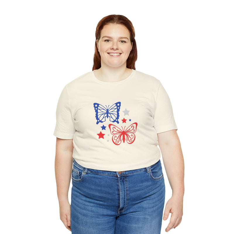 4th of July Butterflies Unisex Jersey Short Sleeve Tee - Patriotic Clothing - Made in the USA