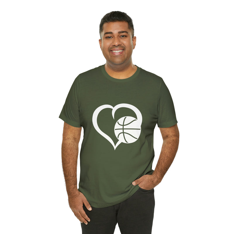 Basketball Heart Short-Sleeve Tee - Cute & Stylish T-Shirt for Basketball Lovers - Soft & Comfortable - Made in the USA