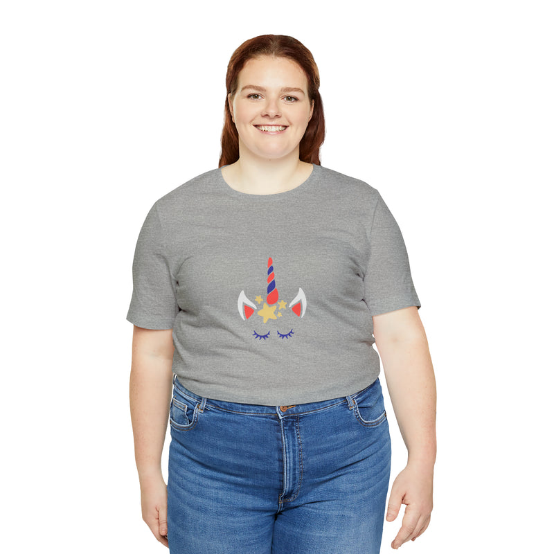 4th of July Unicorn with Stars Jersey Short Sleeve Tee - Soft & Comfortable - Patriotic Clothing - Made in the USA