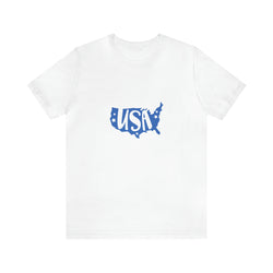 Blue USA Map Short Sleeve Tee - Patriotic Clothing - Made in the USA