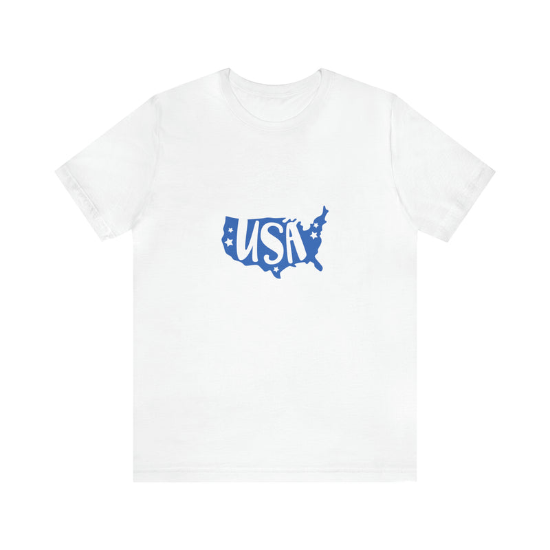 Blue USA Map Short Sleeve Tee - Patriotic Clothing - Made in the USA