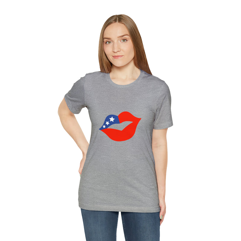 4th of July Lips Jersey Short Sleeve Tee - Soft & Comfortable - Patriotic Clothing - Made in the USA