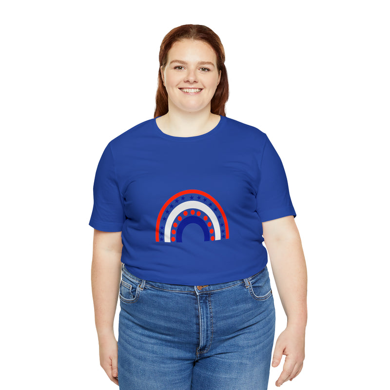 4th of July Rainbow Jersey Short Sleeve Tee - Soft & Comfortable - Patriotic Clothing - Made in the USA