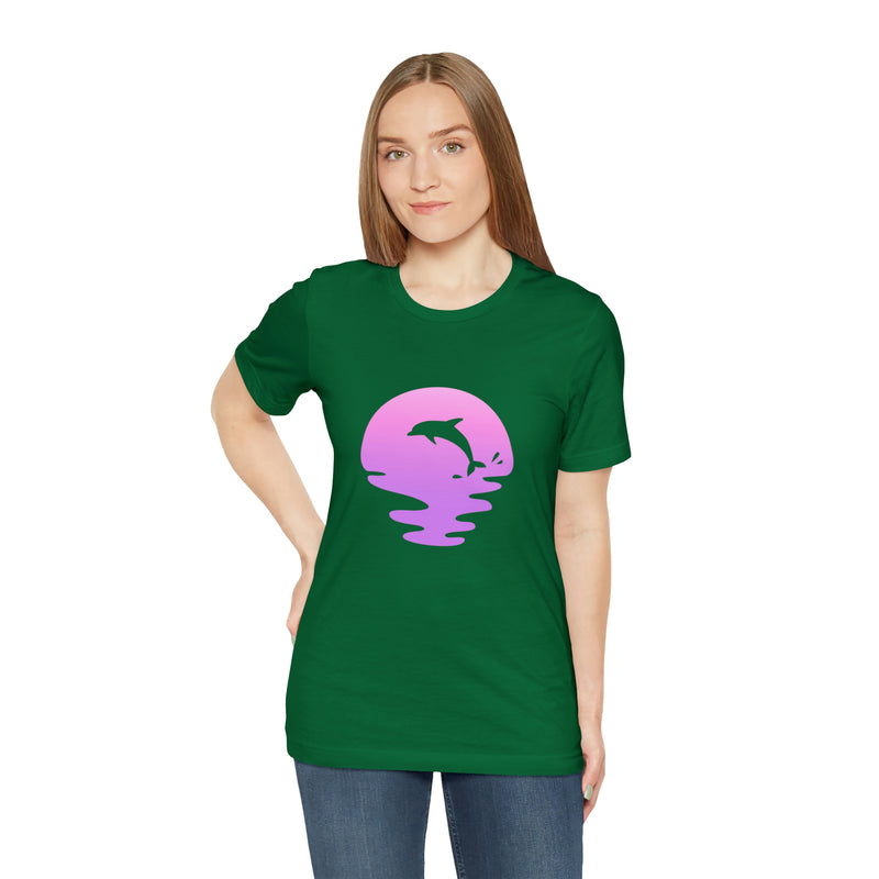 Dolphin Sunset Jersey Short-Sleeve Tee - Ocean Inspired T-Shirt for Women & Men - Soft & Comfortable - Made in the USA