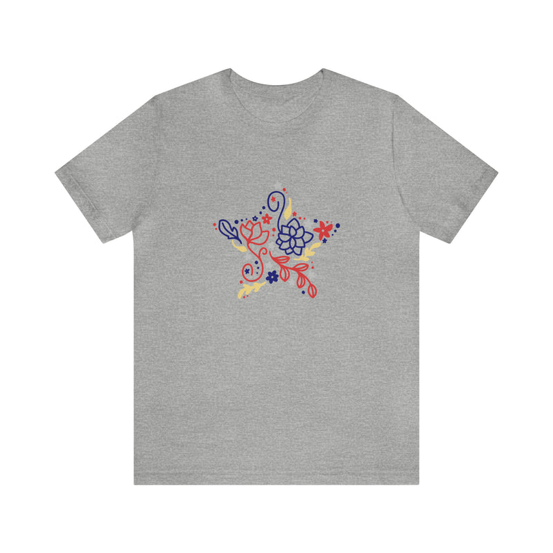 4th of July Floral Star Jersey Short Sleeve Tee - Patriotic Clothing - Made in the USA