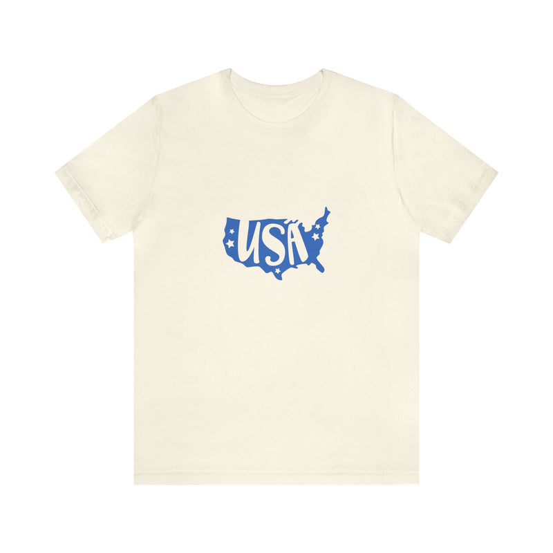 Blue USA Map Short Sleeve Tee - Patriotic Clothing - Made in the USA