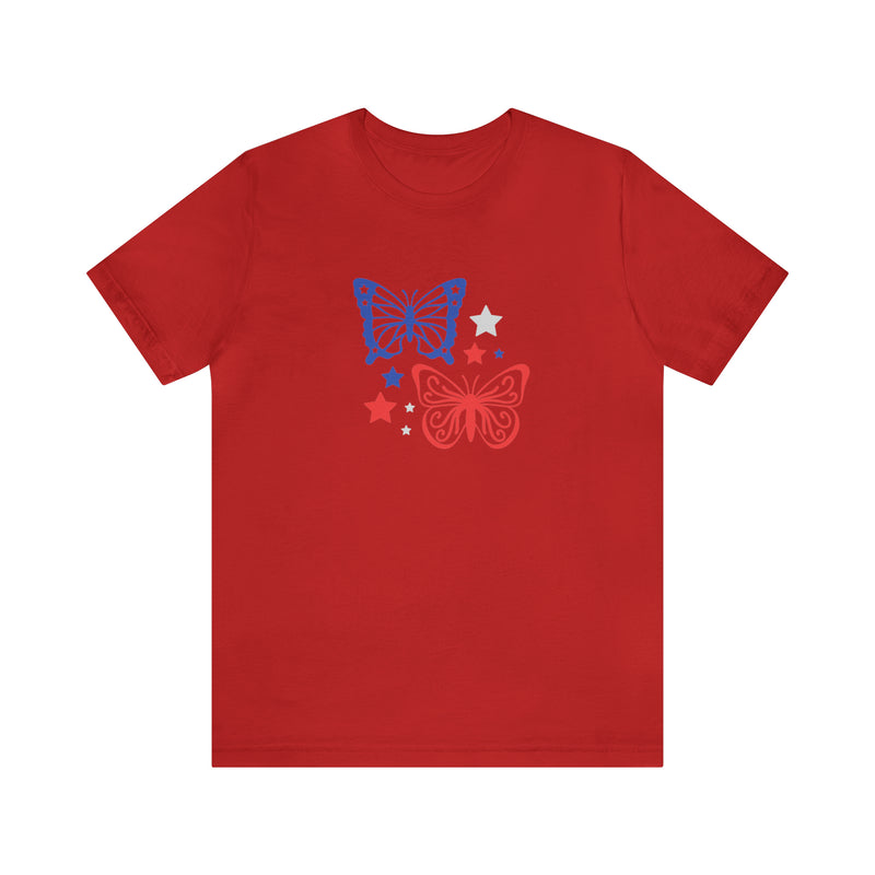 4th of July Butterflies Unisex Jersey Short Sleeve Tee - Patriotic Clothing - Made in the USA