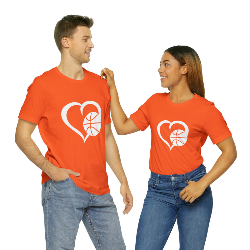 Basketball Heart Short-Sleeve Tee - Cute & Stylish T-Shirt for Basketball Lovers - Soft & Comfortable - Made in the USA