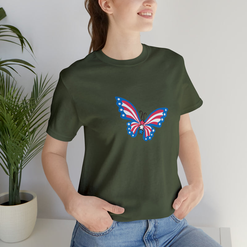 Patriotic Butterfly Jersey Short Sleeve Tee - Soft & Comfortable - Patriotic Clothing - Made in the USA