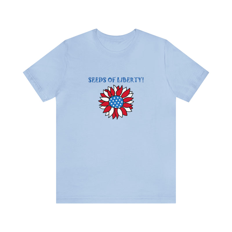 Seeds of Liberty Patriotic Sunflower Jersey Short Sleeve Tee - Soft & Comfortable - Patriotic Clothing - Made in the USA