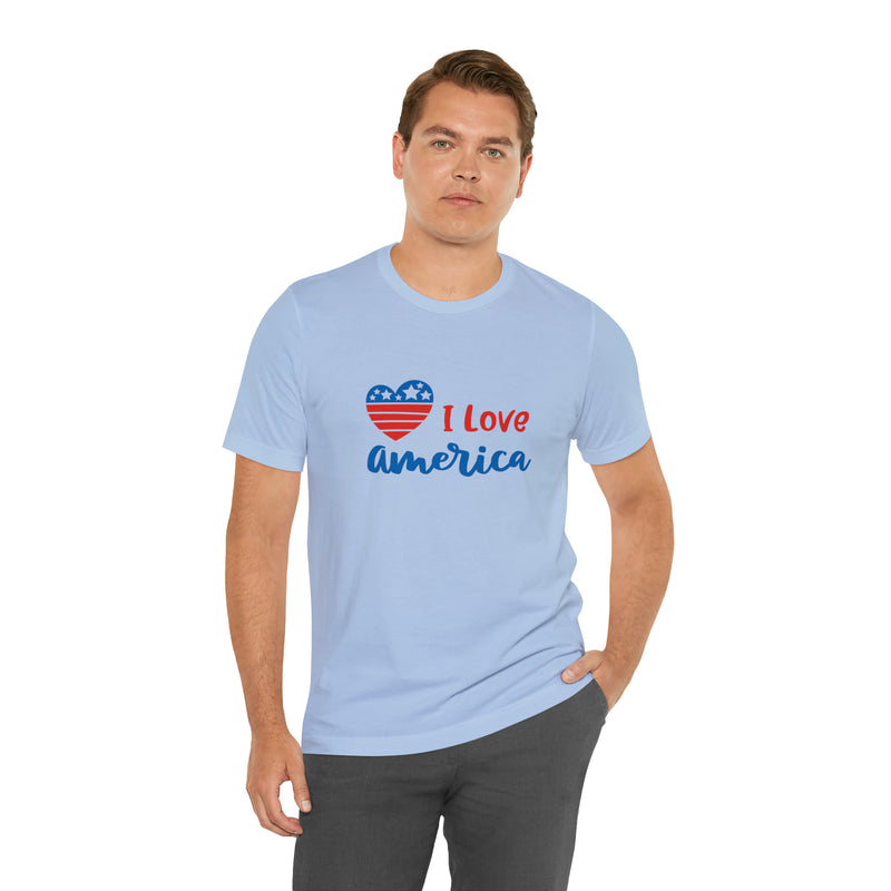 I Love America Heart Jersey Short Sleeve Tee - Soft & Comfortable - Patriotic Clothing - Made in the USA