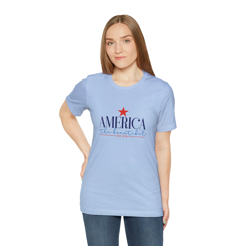 America the Beautiful Short Sleeve Tee - Soft & Comfortable - Patriotic Clothing - Made in the USA