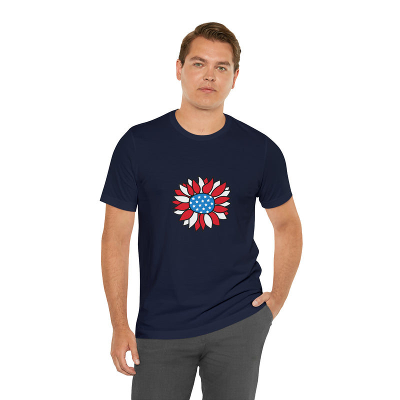 Patriotic Sunflower American Flag Jersey Short Sleeve Tee - Soft & Comfortable - Patriotic Clothing - Made in the USA