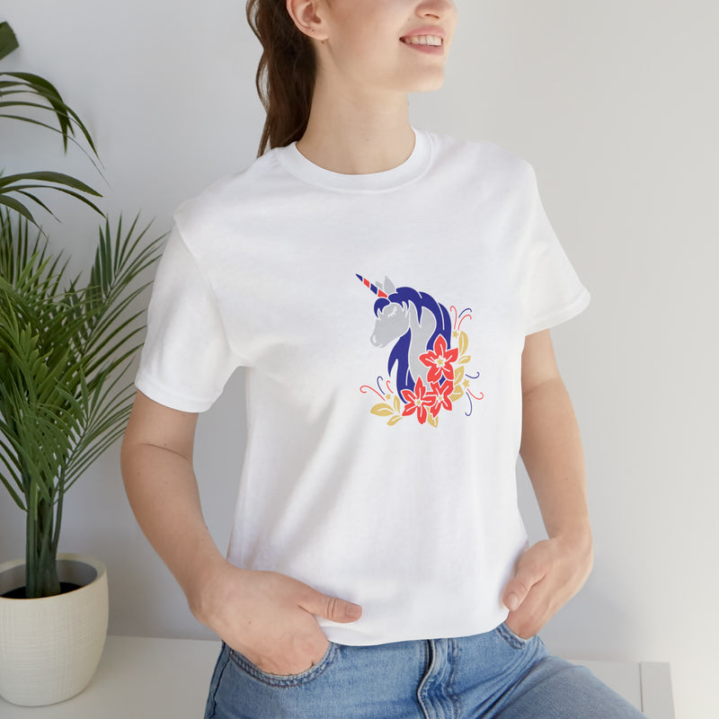 4th of July Unicorn with Flowers Jersey Short Sleeve Tee - Soft & Comfortable - Patriotic Clothing - Made in the USA