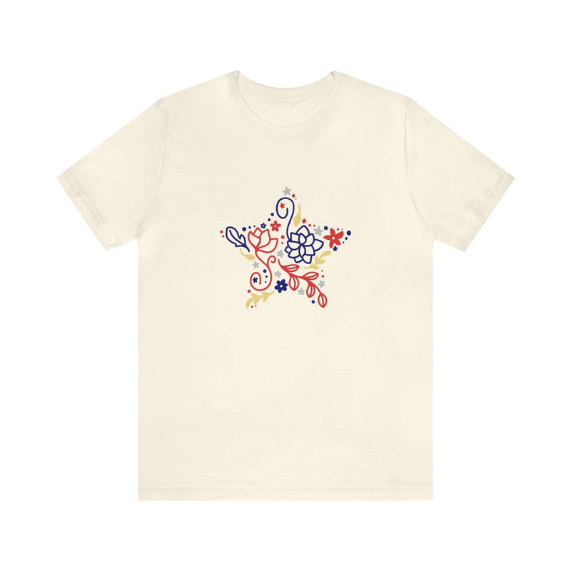 4th of July Floral Star Jersey Short Sleeve Tee - Patriotic Clothing - Made in the USA