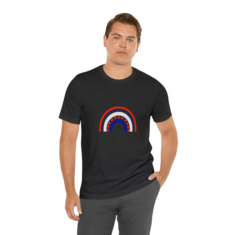 4th of July Rainbow Jersey Short Sleeve Tee - Soft & Comfortable - Patriotic Clothing - Made in the USA