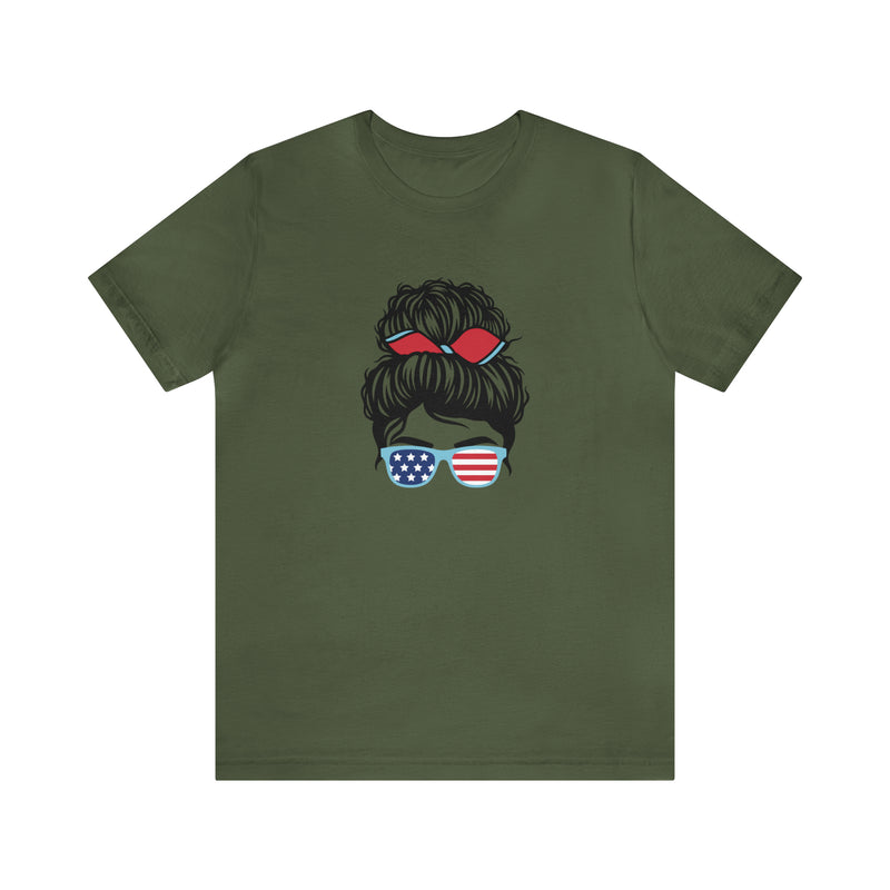 Patriotic Girl with American Flag Sunglasses Jersey Short Sleeve Tee - Soft & Comfortable - Made in the USA