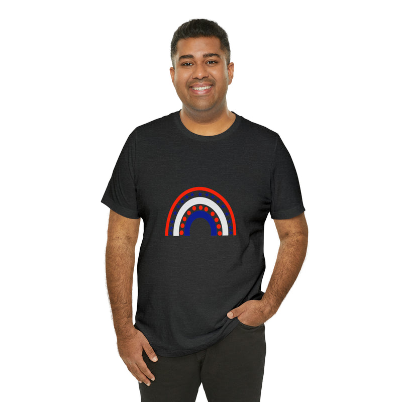 4th of July Rainbow Jersey Short Sleeve Tee - Soft & Comfortable - Patriotic Clothing - Made in the USA