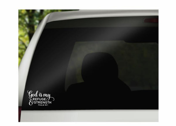 God is My Refuge & Strength Vinyl Decal | 5.5 x 3.1 inch