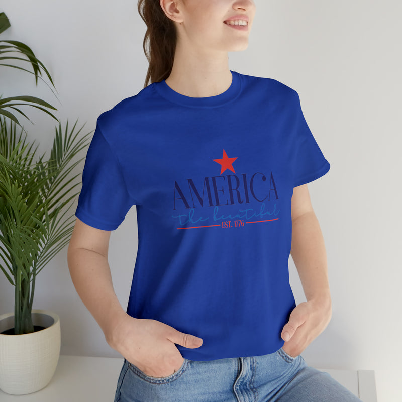 America the Beautiful Short Sleeve Tee - Soft & Comfortable - Patriotic Clothing - Made in the USA