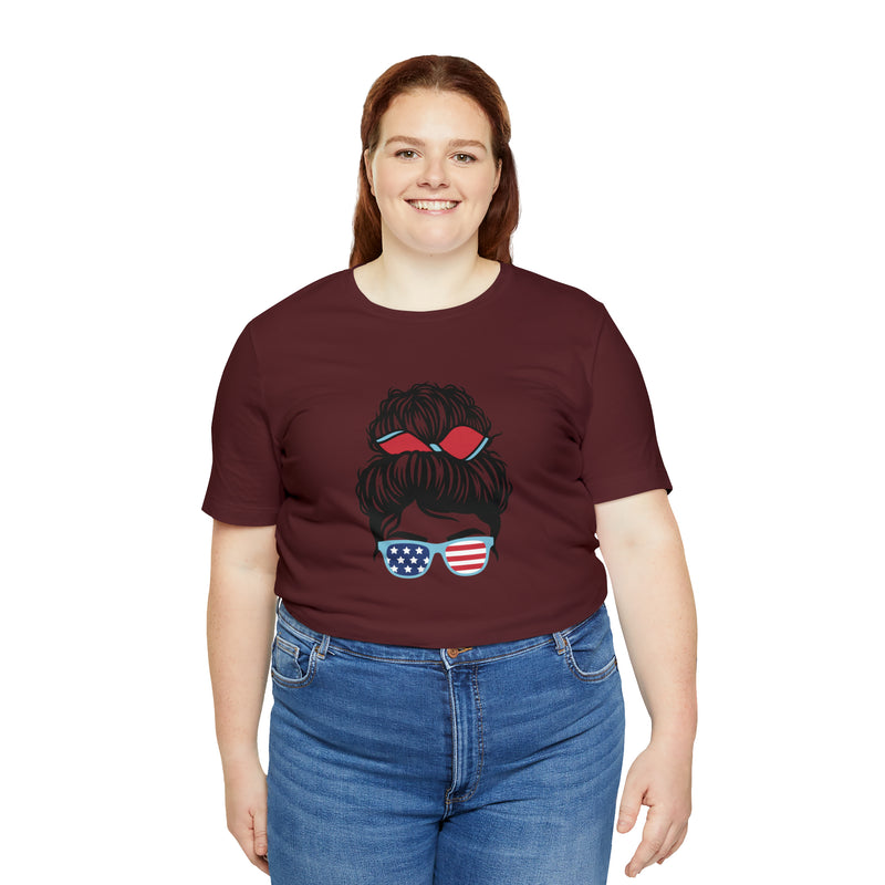 Patriotic Girl with American Flag Sunglasses Jersey Short Sleeve Tee - Soft & Comfortable - Made in the USA