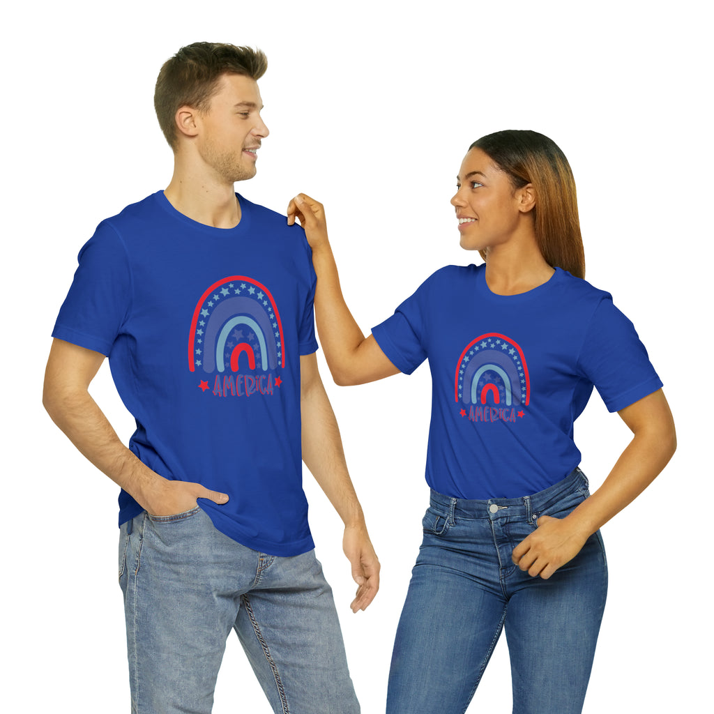America Rainbow Short Sleeve Tee - Soft & Comfortable - Patriotic Clothing - Made in the USA