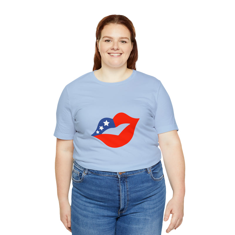 4th of July Lips Jersey Short Sleeve Tee - Soft & Comfortable - Patriotic Clothing - Made in the USA