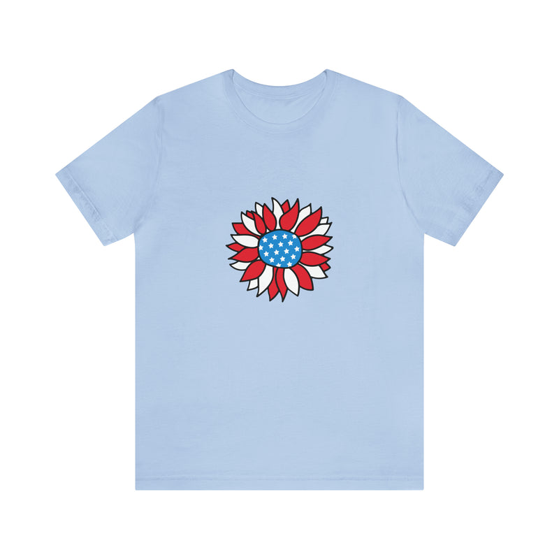 Patriotic Sunflower American Flag Jersey Short Sleeve Tee - Soft & Comfortable - Patriotic Clothing - Made in the USA