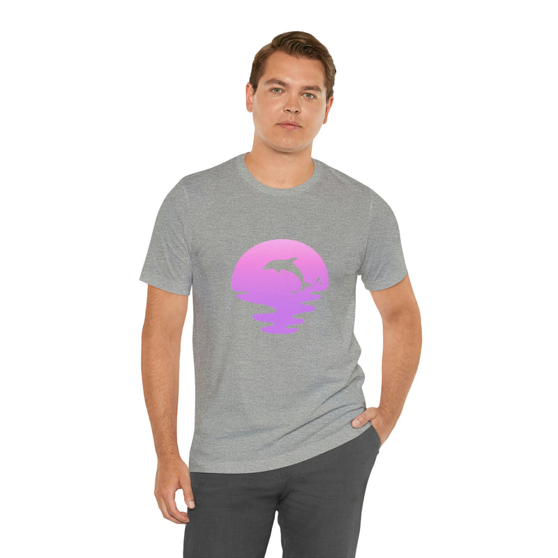 Dolphin Sunset Jersey Short-Sleeve Tee - Ocean Inspired T-Shirt for Women & Men - Soft & Comfortable - Made in the USA