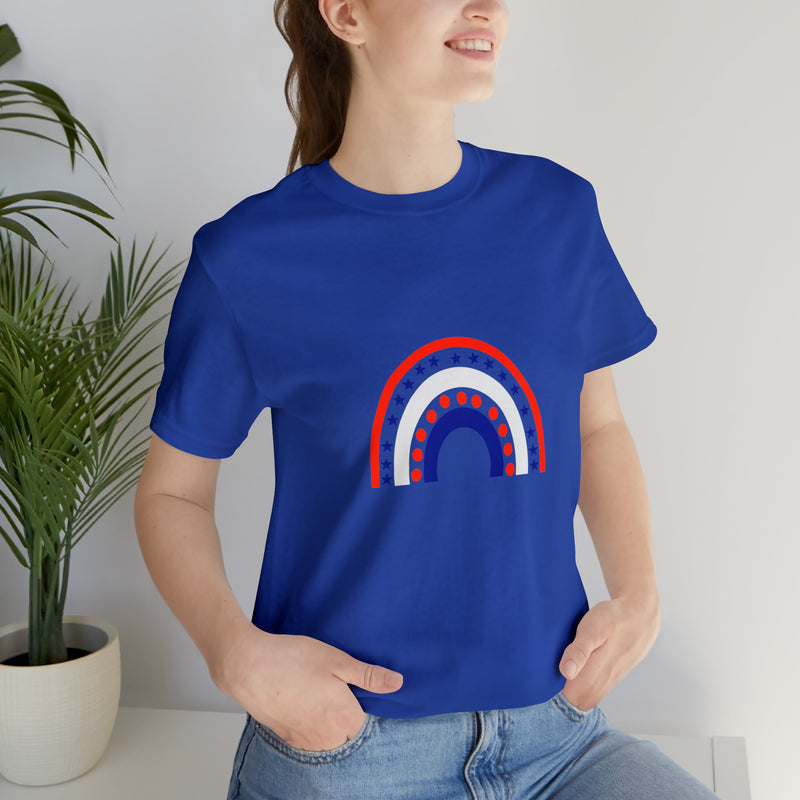 4th of July Rainbow Jersey Short Sleeve Tee - Soft & Comfortable - Patriotic Clothing - Made in the USA