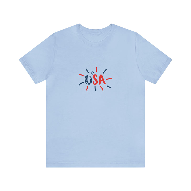 USA Heart Firework Jersey Short Sleeve Tee - Patriotic Clothing - Made in the USA