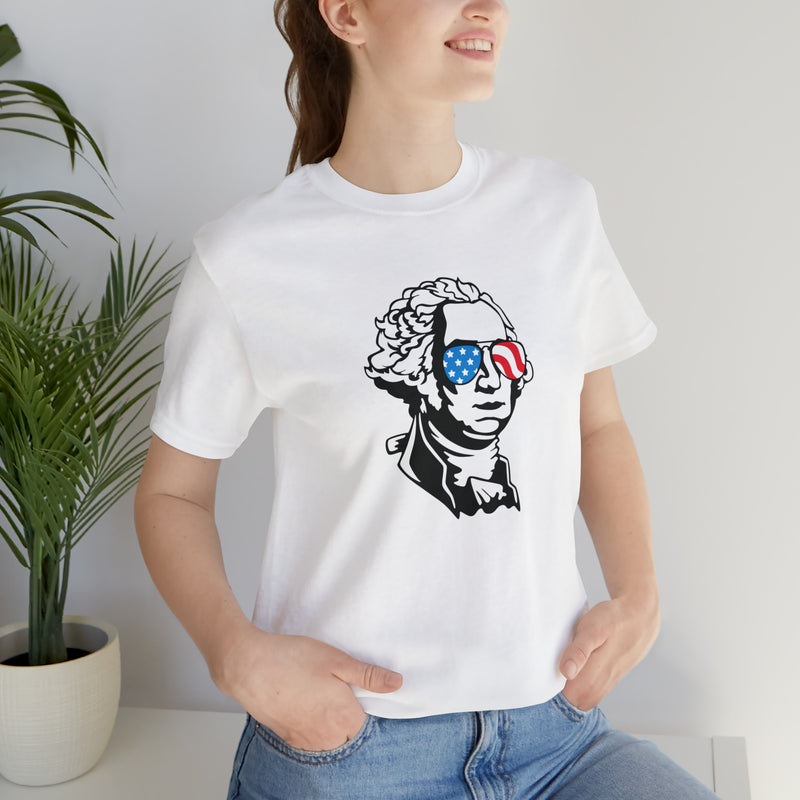 George Washington with Sunglasses Jersey Short Sleeve Tee - Soft & Comfortable - Funny & Patriotic Clothing - Made in the USA