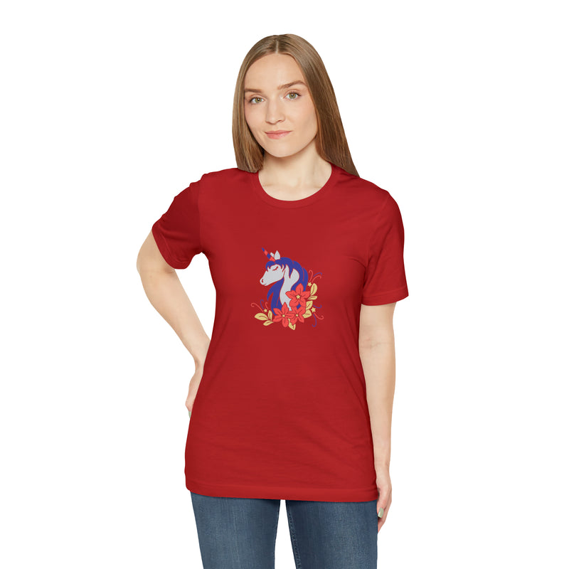 4th of July Unicorn with Flowers Jersey Short Sleeve Tee - Soft & Comfortable - Patriotic Clothing - Made in the USA