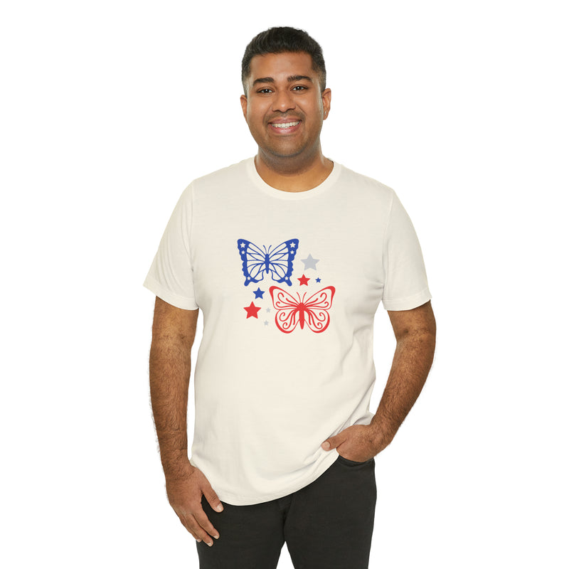 4th of July Butterflies Unisex Jersey Short Sleeve Tee - Patriotic Clothing - Made in the USA