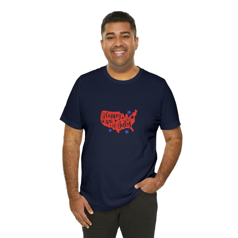 Happy 4th of July USA Map Jersey Short Sleeve Tee - Soft & Comfortable - Patriotic Clothing - Made in the USA