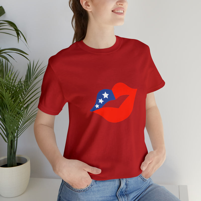 4th of July Lips Jersey Short Sleeve Tee - Soft & Comfortable - Patriotic Clothing - Made in the USA