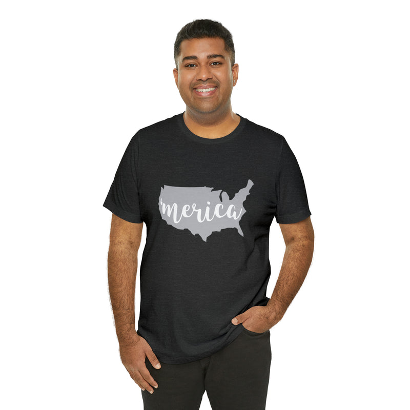 'Merica Map Gray Jersey Short Sleeve Tee - Soft & Comfortable - Patriotic Clothing - Made in the USA