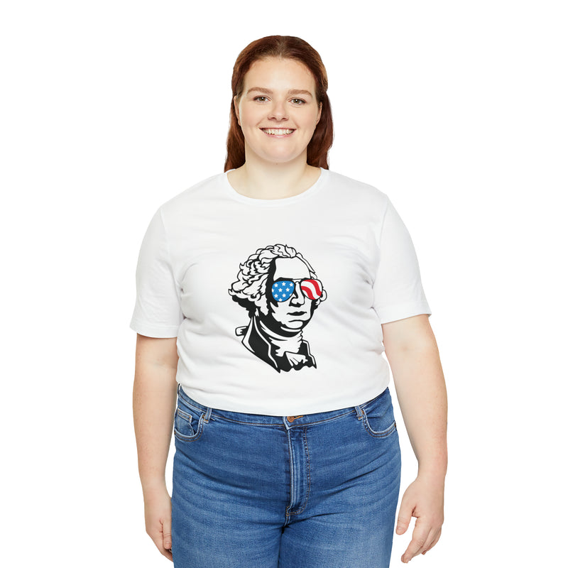 George Washington with Sunglasses Jersey Short Sleeve Tee - Soft & Comfortable - Funny & Patriotic Clothing - Made in the USA