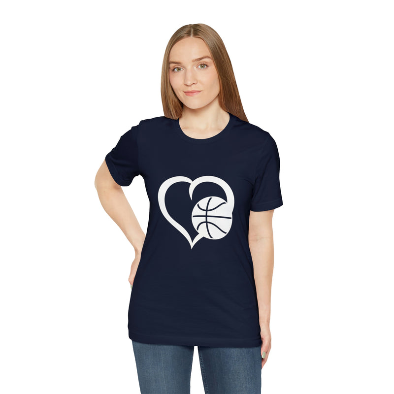 Basketball Heart Short-Sleeve Tee - Cute & Stylish T-Shirt for Basketball Lovers - Soft & Comfortable - Made in the USA