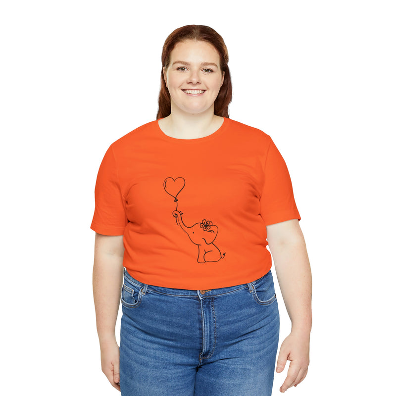 Elephant Heart Balloon Unisex Jersey Short-Sleeve Tee - Cute and Fun T-Shirt for Women & Men - Animal Tee - Soft & Comfortable - Made in the USA