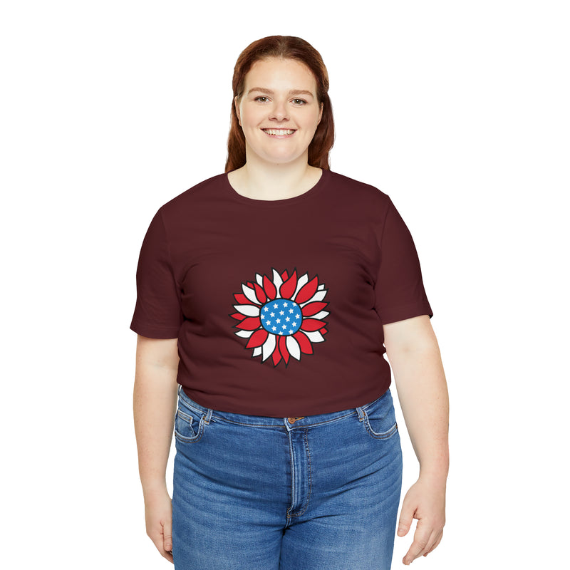 Patriotic Sunflower American Flag Jersey Short Sleeve Tee - Soft & Comfortable - Patriotic Clothing - Made in the USA