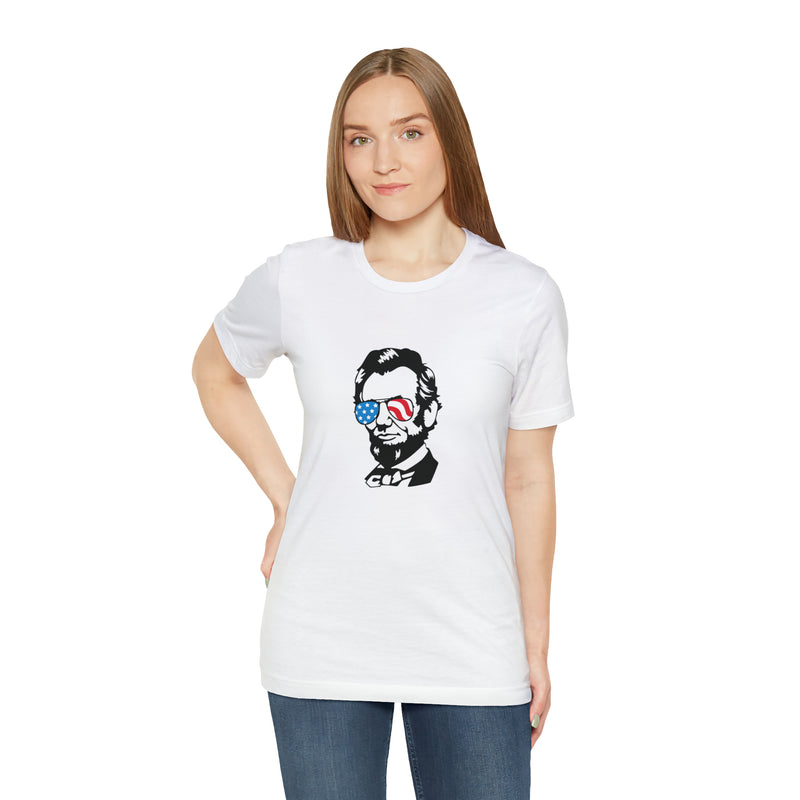 Abraham Lincoln with Sunglasses Jersey Short Sleeve Tee - Funny & Patriotic Clothing - Made in the USA