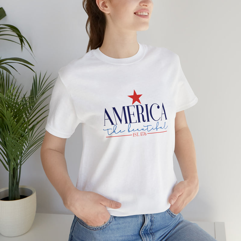 America the Beautiful Short Sleeve Tee - Soft & Comfortable - Patriotic Clothing - Made in the USA