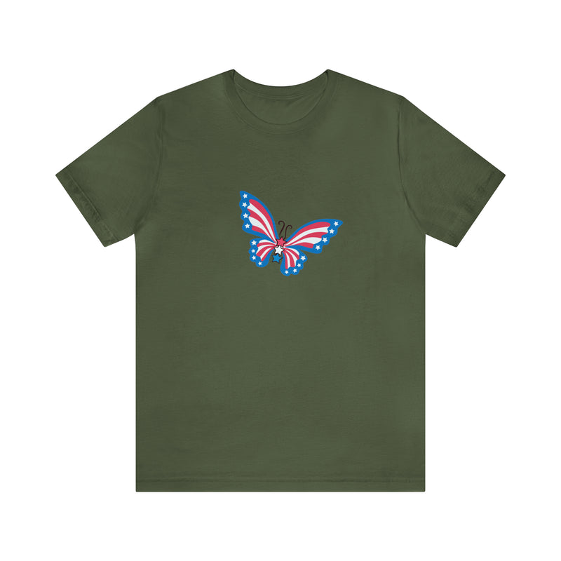 Patriotic Butterfly Jersey Short Sleeve Tee - Soft & Comfortable - Patriotic Clothing - Made in the USA