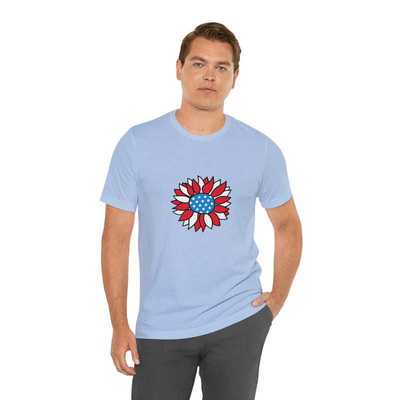 Patriotic Sunflower American Flag Jersey Short Sleeve Tee - Soft & Comfortable - Patriotic Clothing - Made in the USA