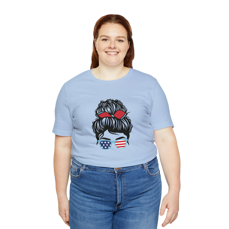 Patriotic Girl with American Flag Sunglasses Jersey Short Sleeve Tee - Soft & Comfortable - Made in the USA