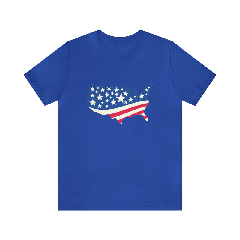 4th of July American Flag Map Jersey Short Sleeve Tee - Soft & Comfortable - Patriotic Clothing - Made in the USA