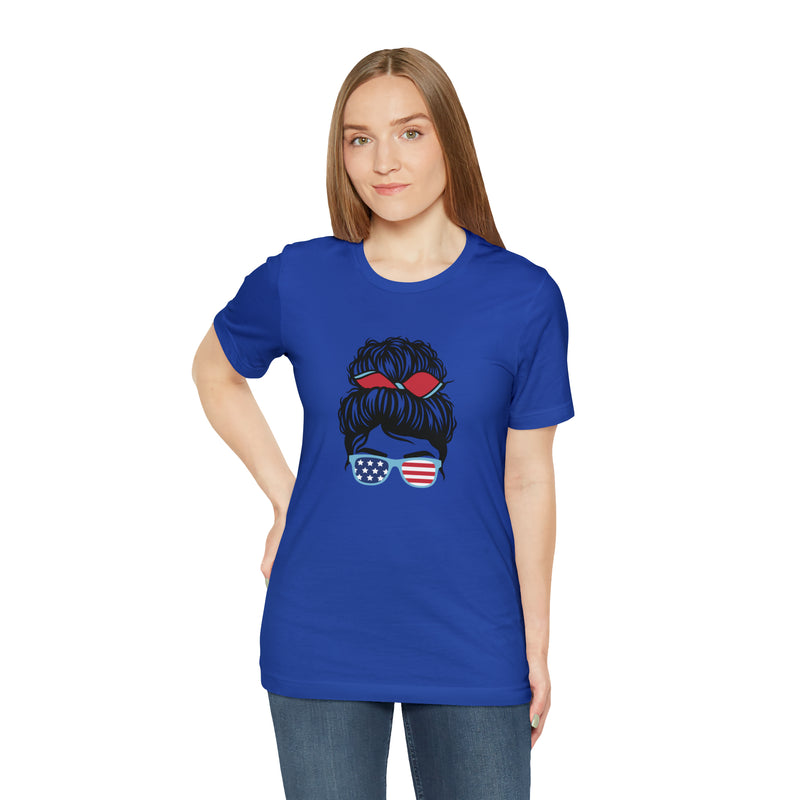 Patriotic Girl with American Flag Sunglasses Jersey Short Sleeve Tee - Soft & Comfortable - Made in the USA