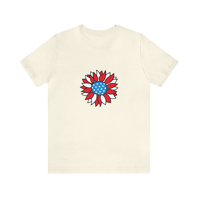 Patriotic Sunflower American Flag Jersey Short Sleeve Tee - Soft & Comfortable - Patriotic Clothing - Made in the USA